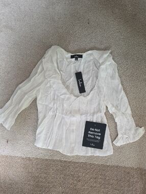 Lulu's Ivory Ruffled V-Neck Button-Front Blouse